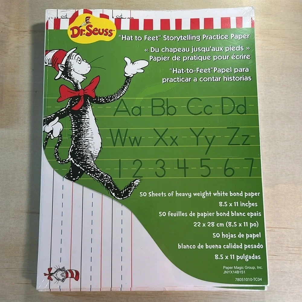 Melissa and Doug Water Wow and Write and Wipe books and dr. Seuss writing paper